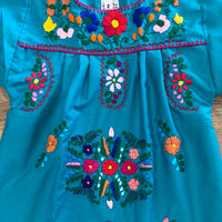 Mexican Puebla Girls Teal Dress