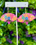 Hand Painted Wooden Abanico Earrings - Cielito Lindo