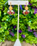 Hand Painted Wooden Small Sacred Heart Earrings - Cielito Lindo