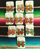 Hand Painted Wooden Double Heart Earrings - Cielito Lindo