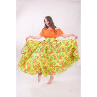 Mexican Folklorico Lime Green Floral Skirt