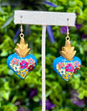 Hand Painted Wooden Sacred Heart Earrings - Cielito Lindo