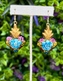 Hand Painted Wooden Sacred Heart Earrings - Cielito Lindo
