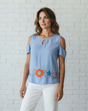 Merida Cold Shoulder Blue Top - Cielito Lindo