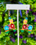 Hand Painted Wooden Donkey Piñata Earrings - Cielito Lindo