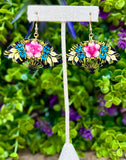 Hand Painted Wooden Abanico Earrings - Cielito Lindo