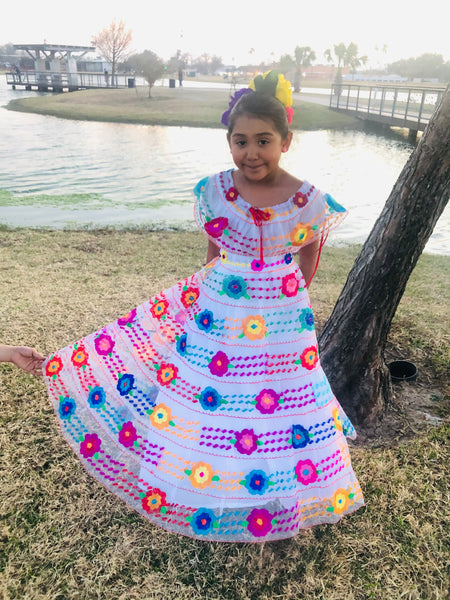 Mexican Chiapaneca Dress for Girls White – Cielito Lindo Mexican Chiapaneca Dress for Girls White – Cielito Lindo