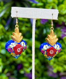 Hand Painted Wooden Sacred Heart Earrings - Cielito Lindo