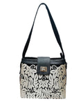 Jalapa Black Handbag with Silver Embroidery