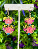 Hand Painted Wooden Double Heart Earrings - Cielito Lindo