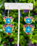 Hand Painted Wooden Double Heart Earrings - Cielito Lindo