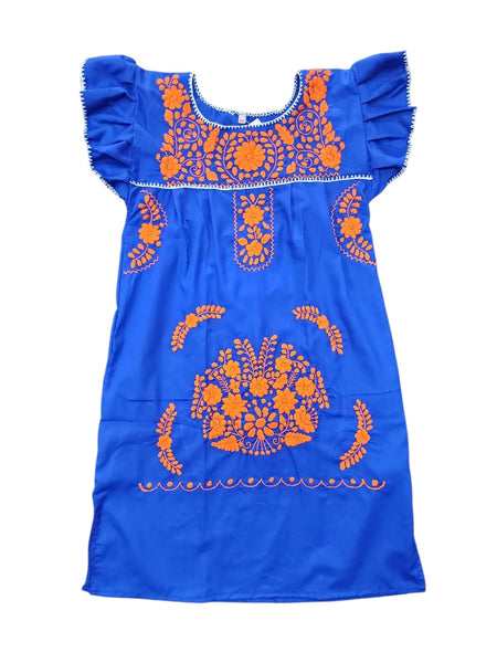 Blue and Orange Embroidered Dress