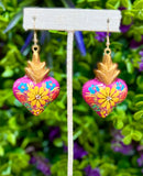 Hand Painted Wooden Sacred Heart Earrings - Cielito Lindo