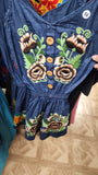 Mexican Embroidered Denim Romper - Cielito Lindo