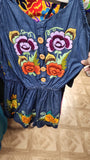 Mexican Embroidered Denim Romper - Cielito Lindo