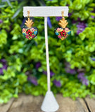 Hand Painted Wooden Small Sacred Heart Earrings - Cielito Lindo