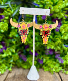 Hand Painted Wooden Longhorn Earrings - Cielito Lindo