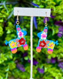 Hand Painted Wooden Donkey Piñata Earrings - Cielito Lindo