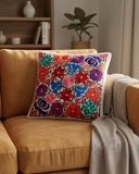 Mexican Ivory Floral Embroidered Pillow Cover