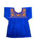 Tehuacan Royal Blue Top with Orange Embroidery