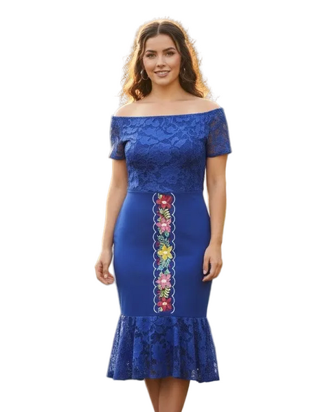 mexican bodycon dress Emilia Floral Embroidered Mexican Dress- Vestido Mexicano Bordado Floral