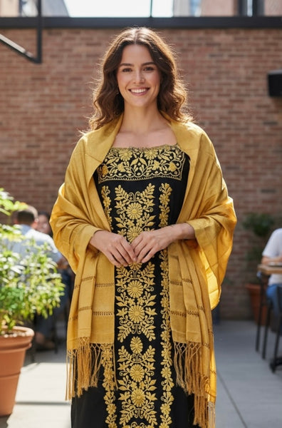 Sara Mexican Strapless Dress Black and Gold Cielito Lindo Sara Mexican Strapless Dress Black and Gold Cielito Lindo