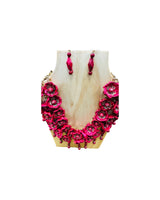 Floral Palm Leaf Red Necklace & Earrings