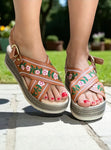 Leather Floral Embroidered Platform Sandals Annie