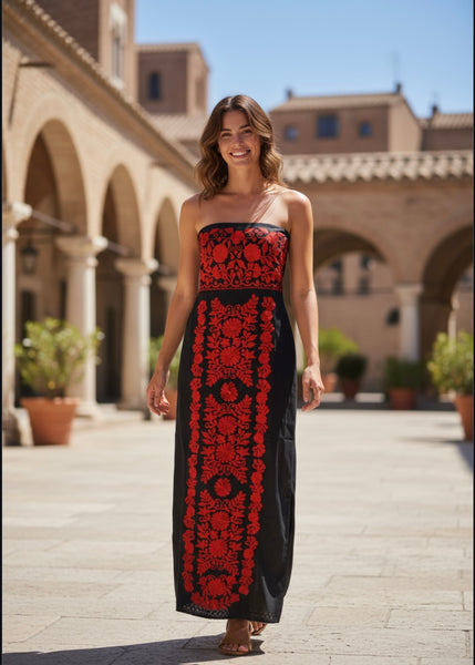 red mexican style dress Mexican Dress With Top RED Handmade-beautiful Style-womans Mexican Boho Coco Theme Party Day of the Dead Costume 90CM