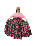 Mexican Folklorico Black Floral Skirt