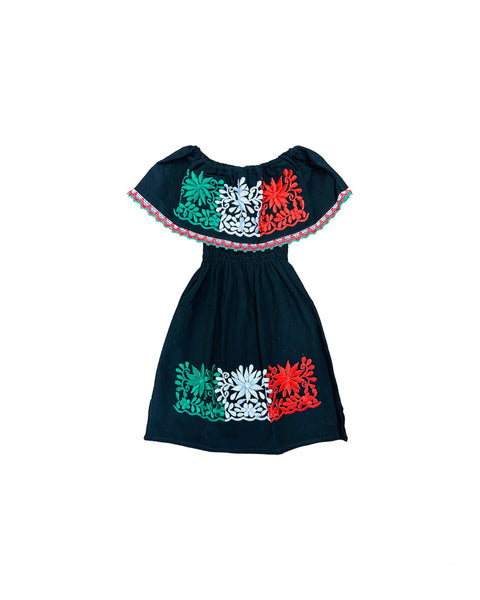 mexican style dresses Girls Margarita Dress Black Tricolor – Cielito Lindo