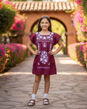 Maroon White Mexican Puebla Dress for Girls - Cielito Lindo