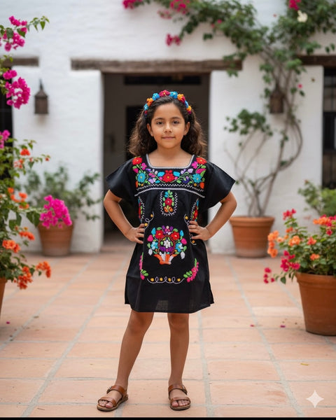 mexican black dress Mexican Puebla Dress for Girls Black – Cielito Lindo
