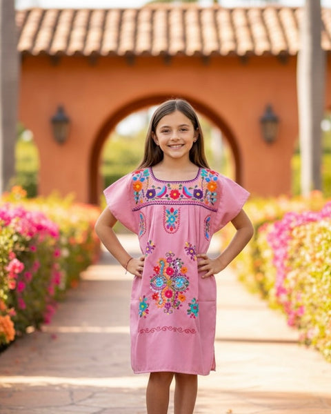 Mexican Puebla Dress for Girls Dusty Pink Cielito Lindo Mexican Puebla Dress for Girls Dusty Pink Cielito Lindo