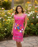 Teresa Embroidered Mexican Dress Hot Pink