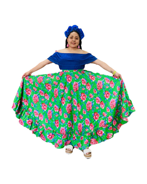 Mexican Folklorico Green Floral Skirt Cielito Lindo Mexican Folklorico Green Floral Skirt Cielito Lindo