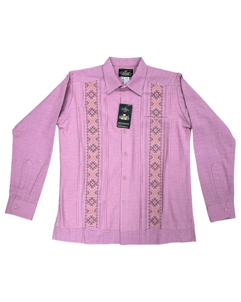 Pink Guayabera with Embroidery for Men Linen Long Sleeve