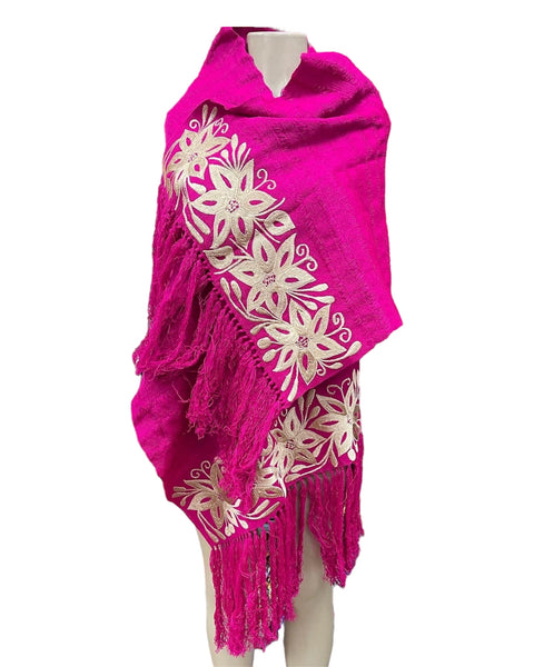 Fine loomed shawl with floral embroidery
