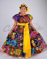 Girls Mexican Chiapaneca Fino Dress - Cielito Lindo