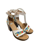Arumi Leather Floral Embroidered Heels White