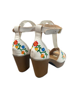 Arumi Leather Floral Embroidered Heels White