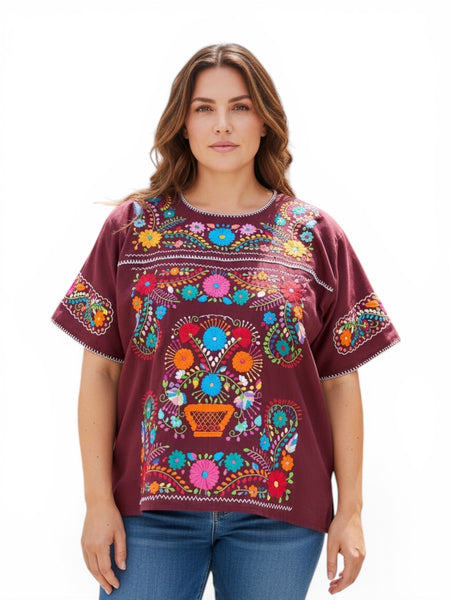 Zina White Top with Blue Embroidery – Cielito Lindo