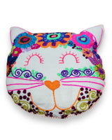 Hand Embroidered Cat Kitten Throw Pillow