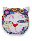 Hand Embroidered Cat Kitten Throw Pillow