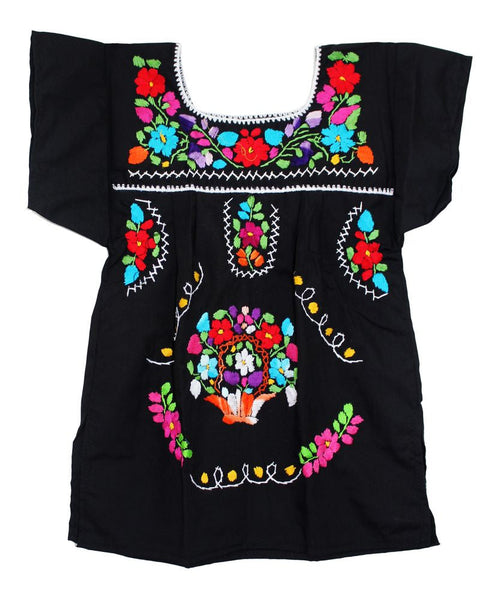 Mexican Puebla Dress for Girls Black