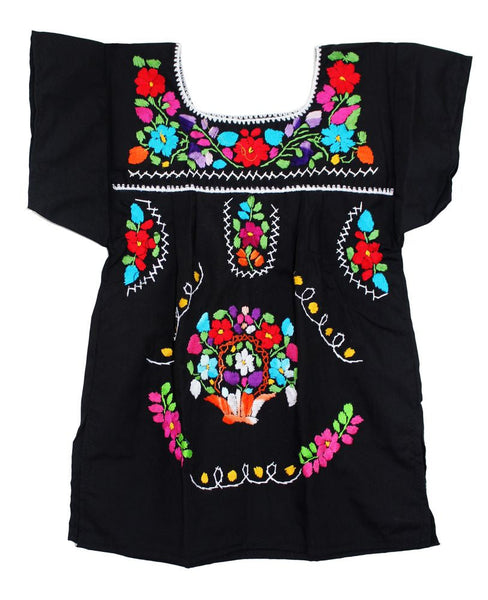 Mexican Puebla Dress for Girls Black – Cielito Lindo