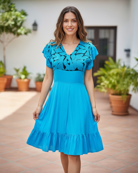 Mitla Oaxaca Dress Blue & Black
