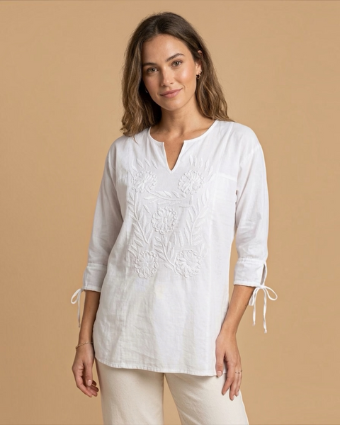 Mexican Rococo White on White Embroidered Blouse – Cielito Lindo