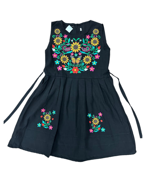 Mexican Girl Sunflowers Black Dress