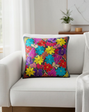 Mexican Gray Floral Embroidered Pillow Cover